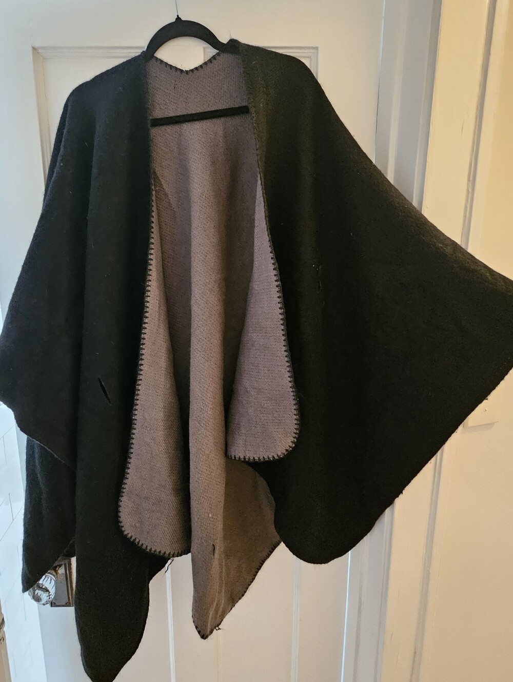 Black and Gray Women's Reversible Knit Sweater Wrap/Poncho